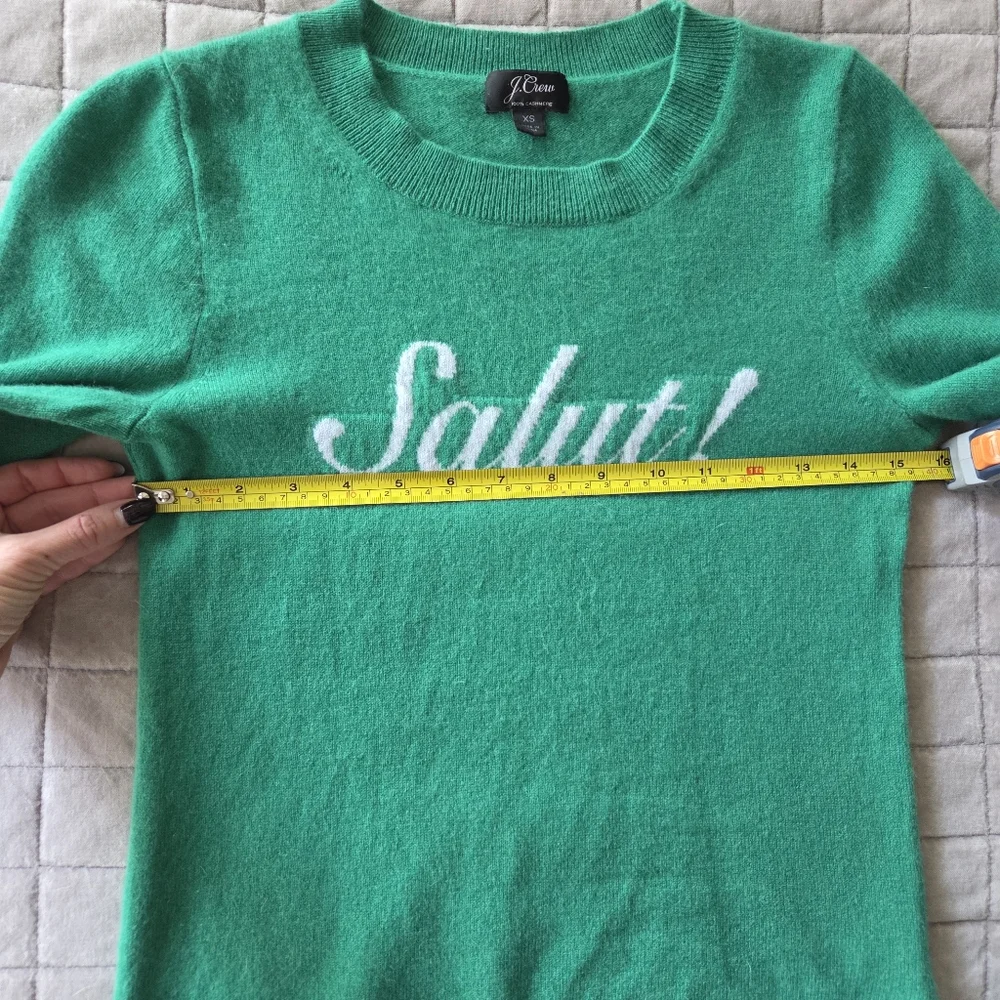J. Crew 100% Cashmere Salut Sweater - Size XS- Green White- Crew Neck - Picture 2 of 6